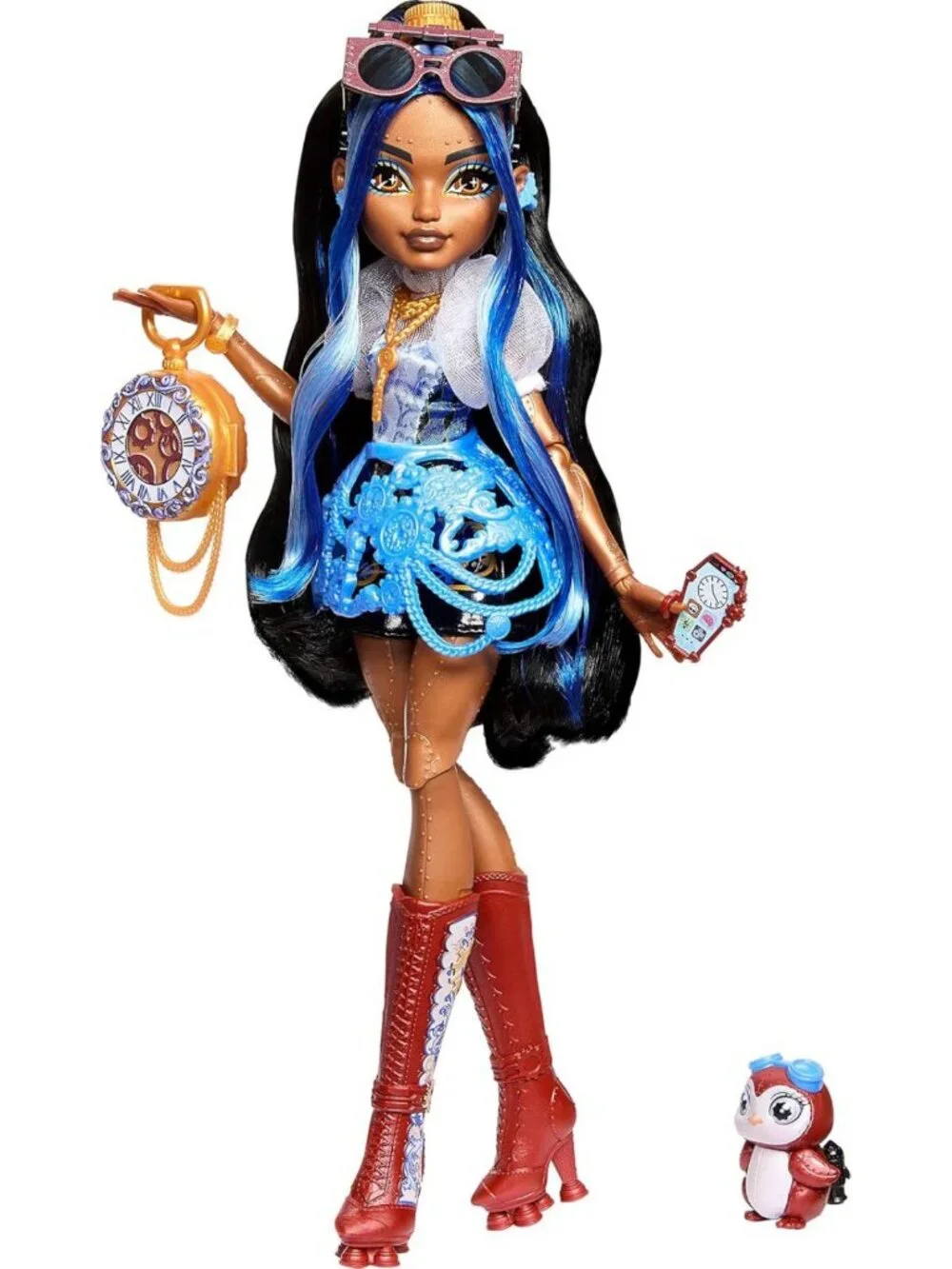 Robecca Steam Doll with Blue Blouse, Black Shorts, Pet Penguin & 7 Accessories